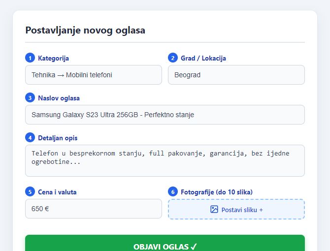 Formular za objavu oglasa