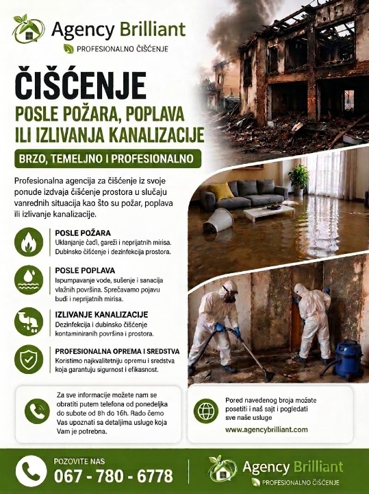 Čišćenje prostora posle požara, poplava ili izlivanja kanalizacije